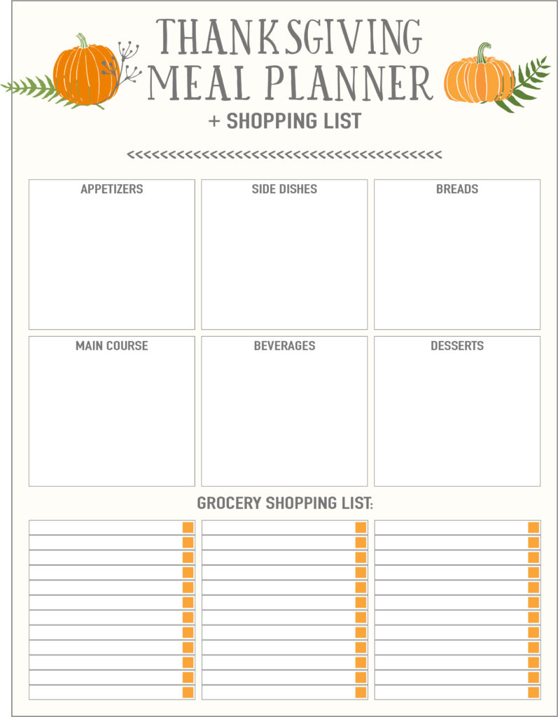 thanksgiving meal planners & shopping list printables - free